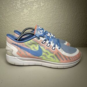 Nike Womens 8 Kids 6.5Y Free 5.0 Athletic Running Sneaker Shoes Blue White Mesh